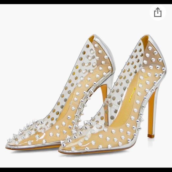 Spike studded stilletto(clear with silver studs) - Picture 1 of 6